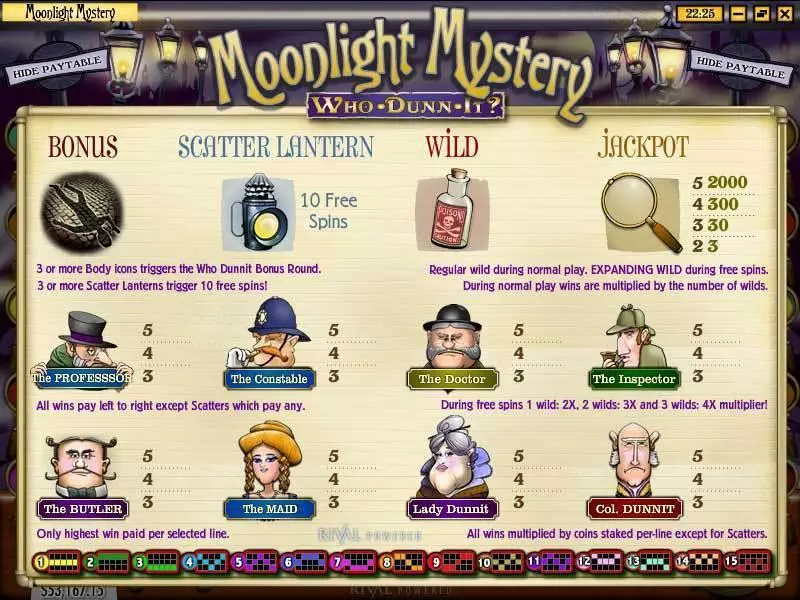 Moonlight Mystery Fun Slot Game made by Rival with 5 Reel and 15 Line