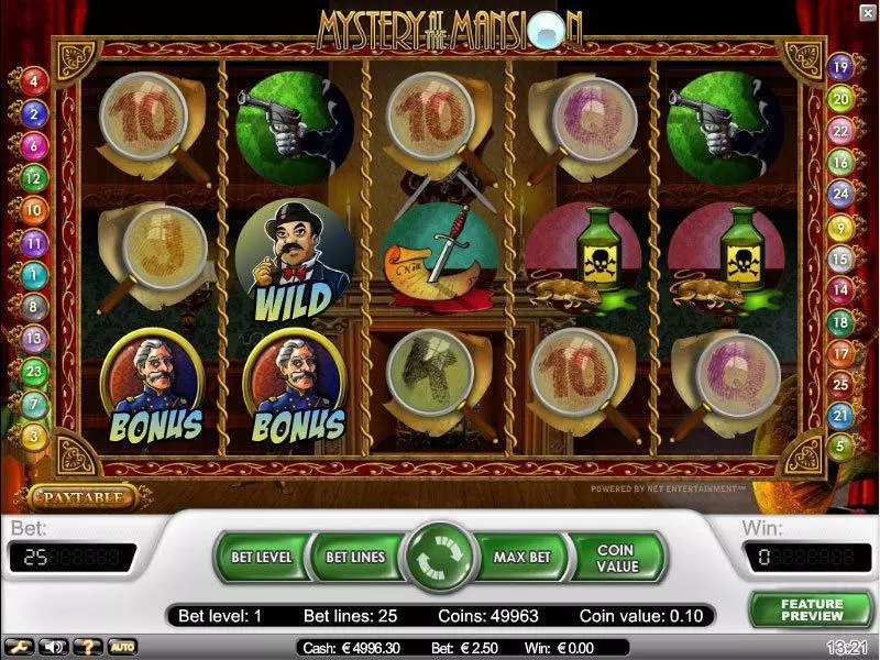 Mystery at the Mansion Fun Slot Game made by NetEnt with 5 Reel and 25 Line