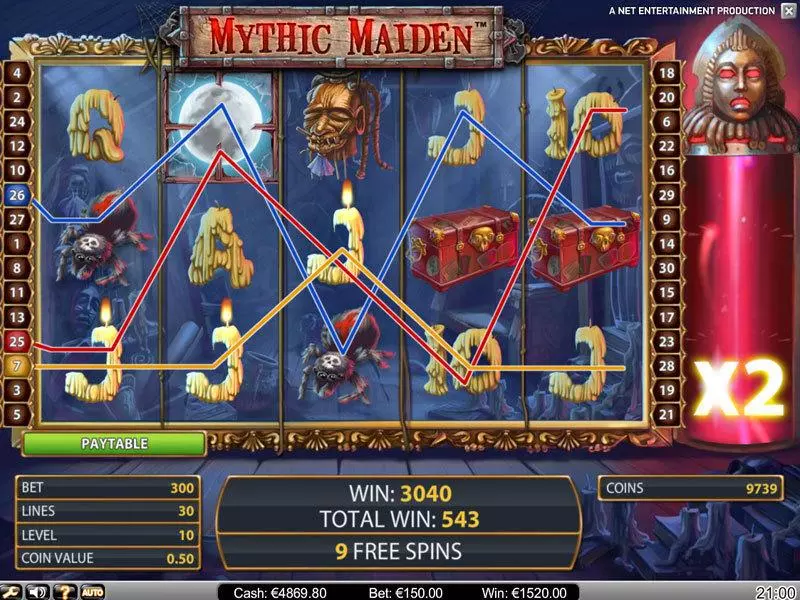 Mythic Maiden Fun Slot Game made by NetEnt with 5 Reel and 30 Line