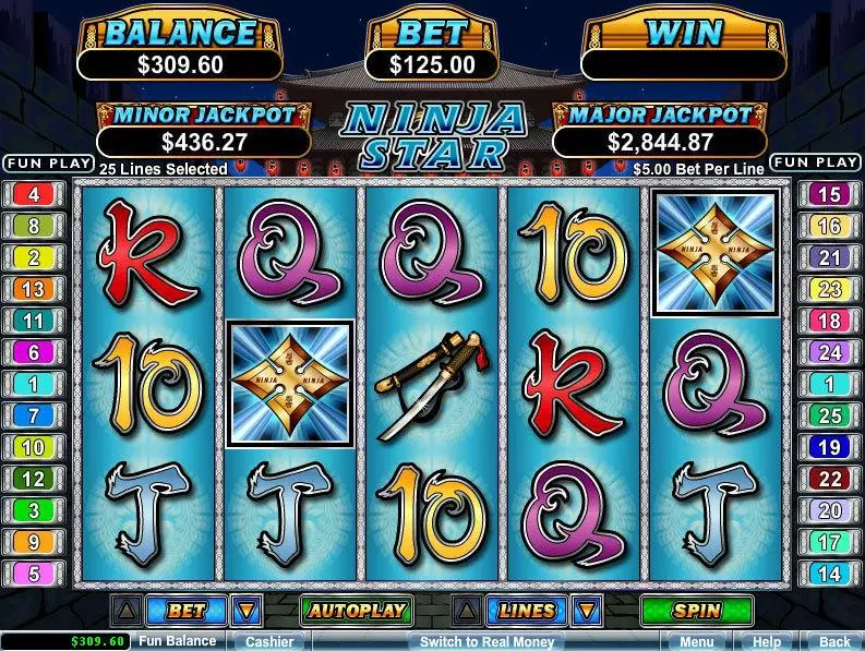 Ninja Star Fun Slot Game made by RTG with 5 Reel and 25 Line