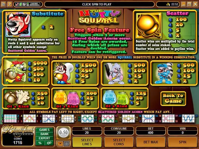 Nutty Squirrel Fun Slot Game made by Microgaming with 5 Reel and 20 Line