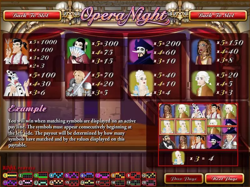 Opera Night Fun Slot Game made by Rival with 5 Reel and 20 Line