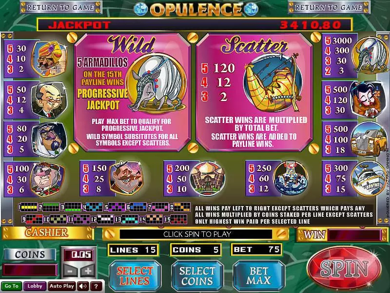 Opulence Fun Slot Game made by Wizard Gaming with 5 Reel and 15 Line