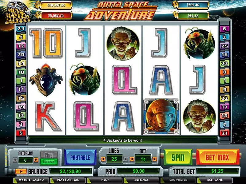Outta Space Adventure Fun Slot Game made by CryptoLogic with 5 Reel and 25 Line