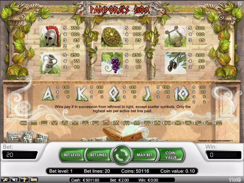 Pandora's Box Fun Slot Game made by NetEnt with 5 Reel and 20 Line