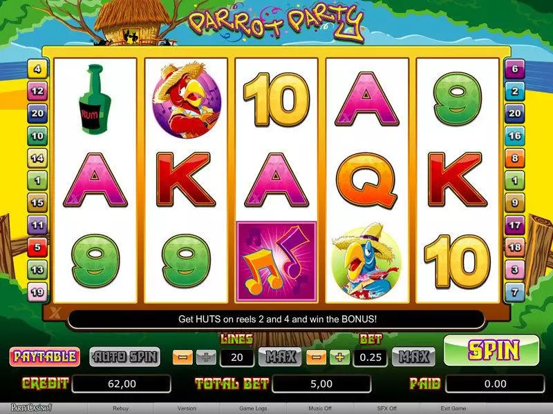 Parrot Party Fun Slot Game made by bwin.party with 5 Reel and 20 Line