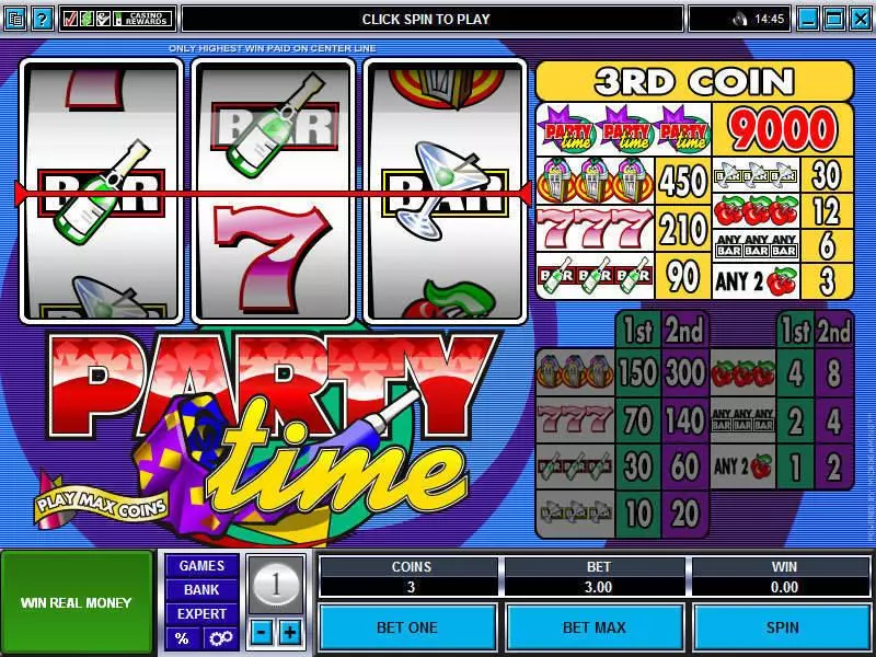 Party Time Fun Slot Game made by Microgaming with 3 Reel and 1 Line