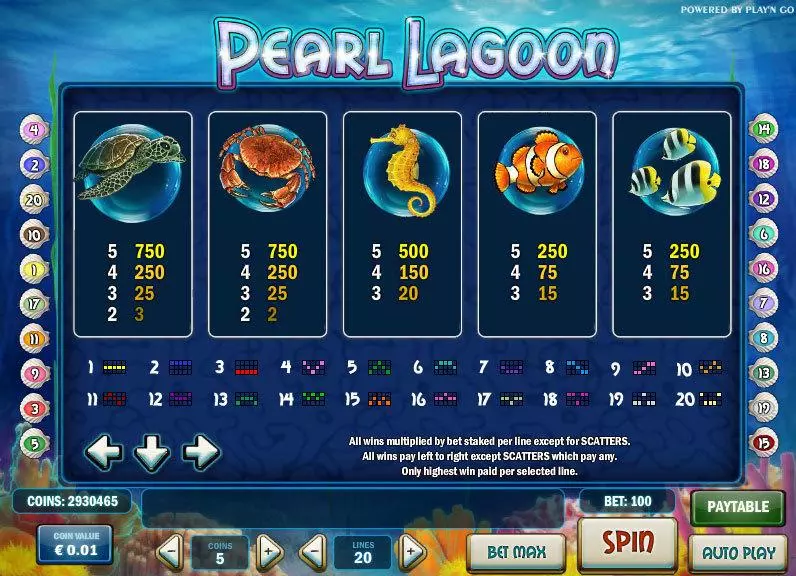Pearl Lagoon Fun Slot Game made by Play'n GO with 5 Reel and 20 Line