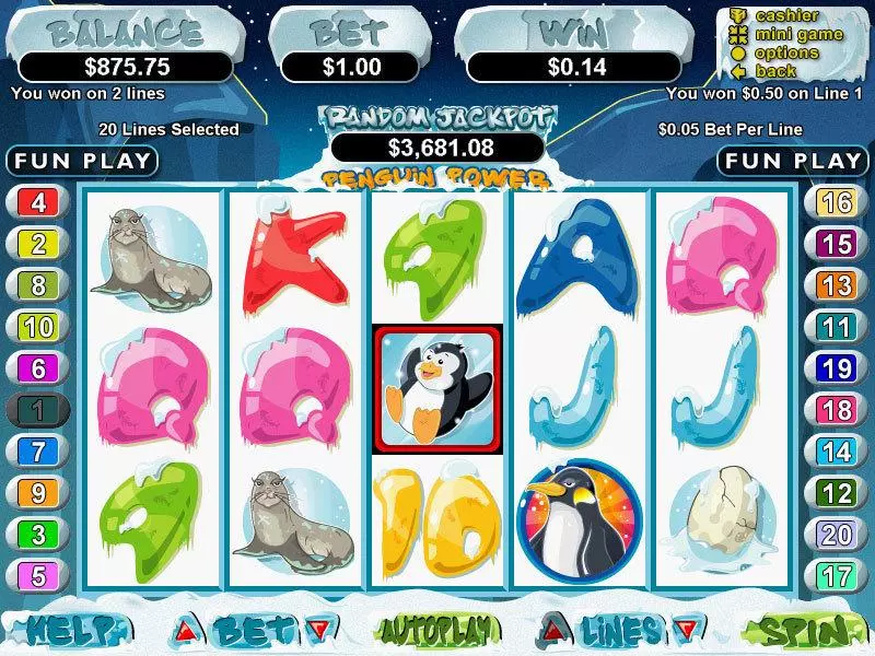 Penguin Power Fun Slot Game made by RTG with 5 Reel and 20 Line