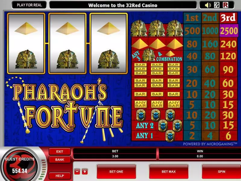 Pharaoh's Fortune Fun Slot Game made by Microgaming with 3 Reel and 1 Line