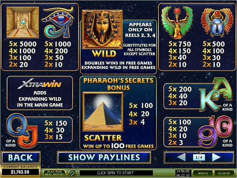 Pharaoh's Secrets Fun Slot Game made by PlayTech with 5 Reel and 20 Line