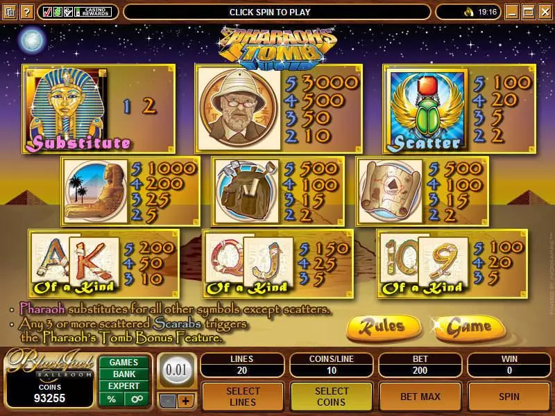 Pharaoh's Tomb Fun Slot Game made by Microgaming with 5 Reel and 20 Line