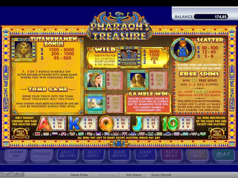 Pharaoh's Treasure Fun Slot Game made by bwin.party with 5 Reel and 20 Line