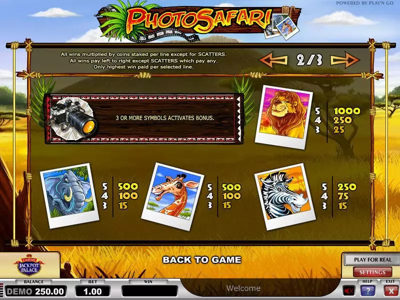 Photo Safari Fun Slot Game made by Play'n GO with 5 Reel and 20 Line