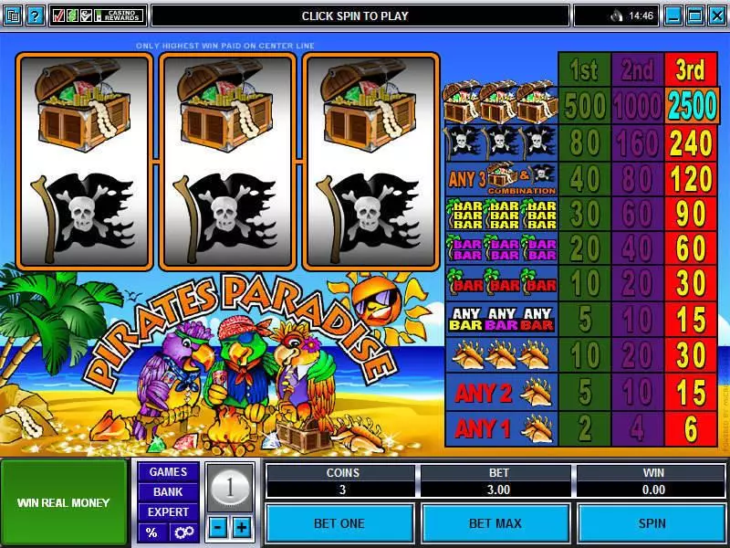 Pirate's Paradise Fun Slot Game made by Microgaming with 3 Reel and 1 Line