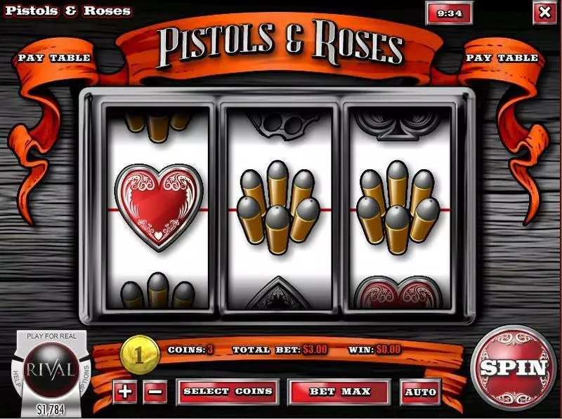Pistols & Roses Fun Slot Game made by Rival with 3 Reel and 1 Line