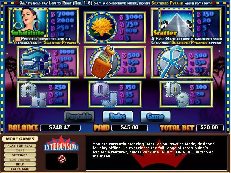 Platinum Pyramid Fun Slot Game made by CryptoLogic with 5 Reel and 20 Line
