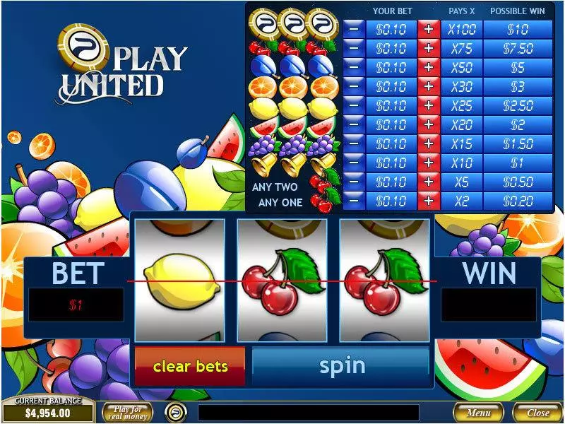 Play United Fun Slot Game made by PlayTech with 3 Reel and 1 Line