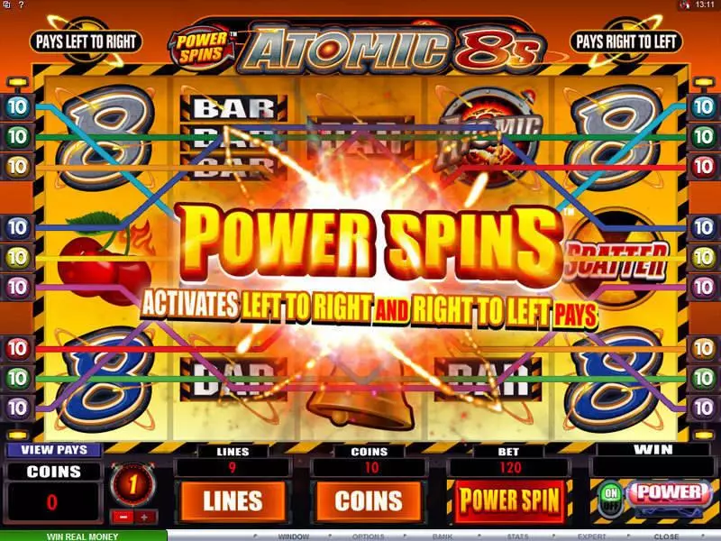 Power Spins - Atomic 8's Fun Slot Game made by Microgaming with 5 Reel and 9 Line