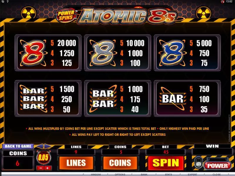 Power Spins - Atomic 8's Fun Slot Game made by Microgaming with 5 Reel and 9 Line