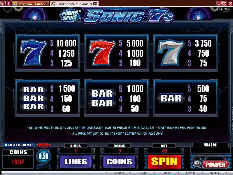Power Spins - Sonic 7's Fun Slot Game made by Microgaming with 5 Reel and 9 Line