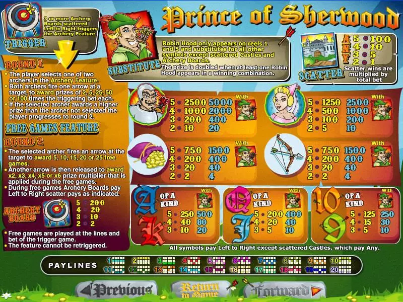 Prince of Sherwood Fun Slot Game made by RTG with 5 Reel and 20 Line