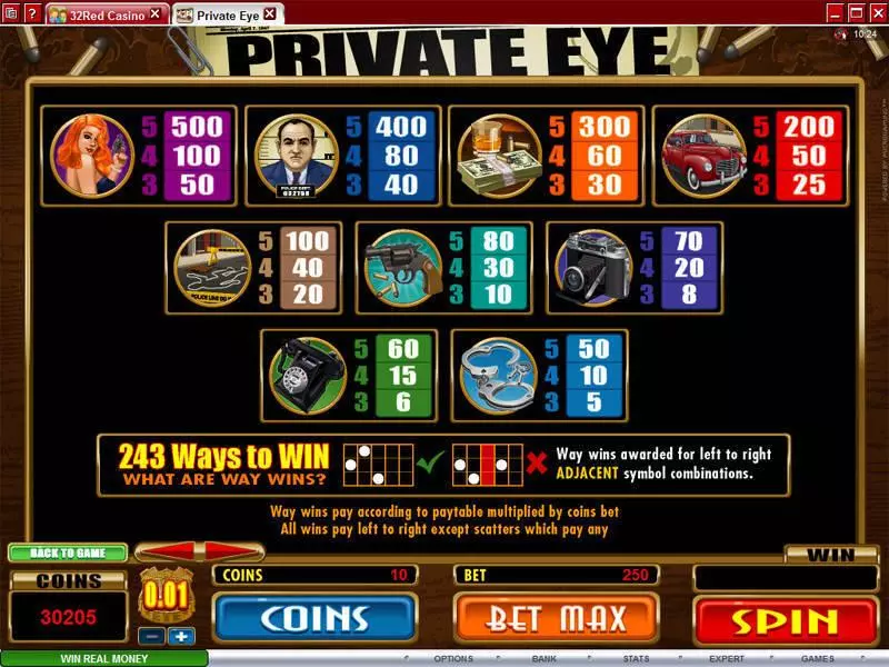 Private Eye Fun Slot Game made by Microgaming with 5 Reel and 243 Line