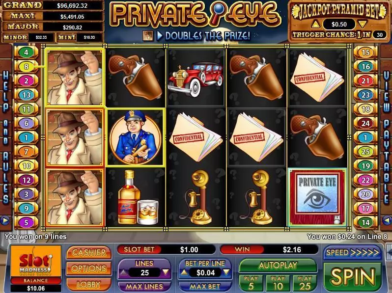 Private Eye Fun Slot Game made by NuWorks with 5 Reel and 25 Line