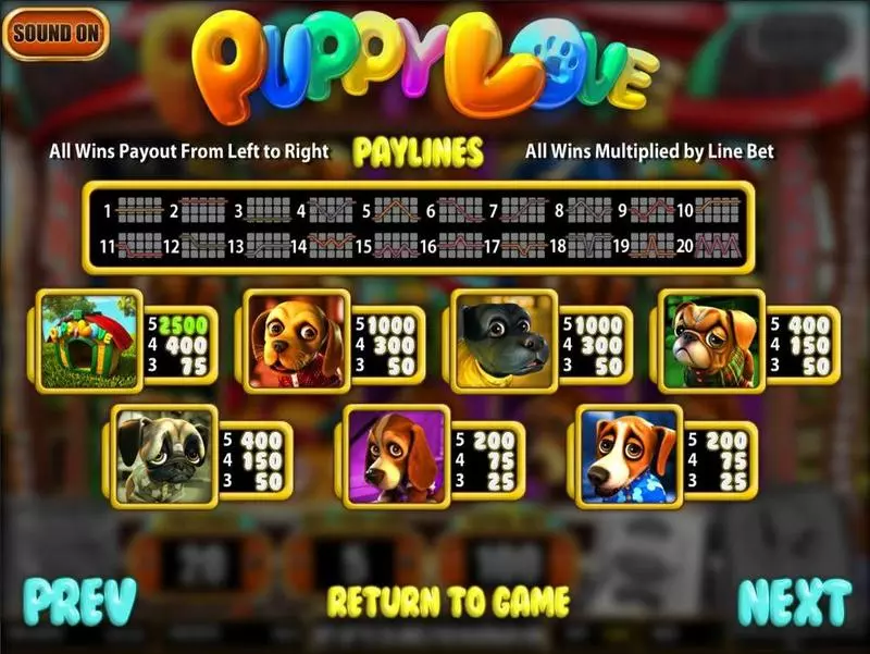 Puppy Love Fun Slot Game made by BetSoft with 5 Reel and 20 Line
