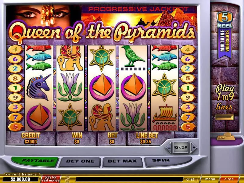 Queen of Pyramids Fun Slot Game made by PlayTech with 5 Reel and 9 Line