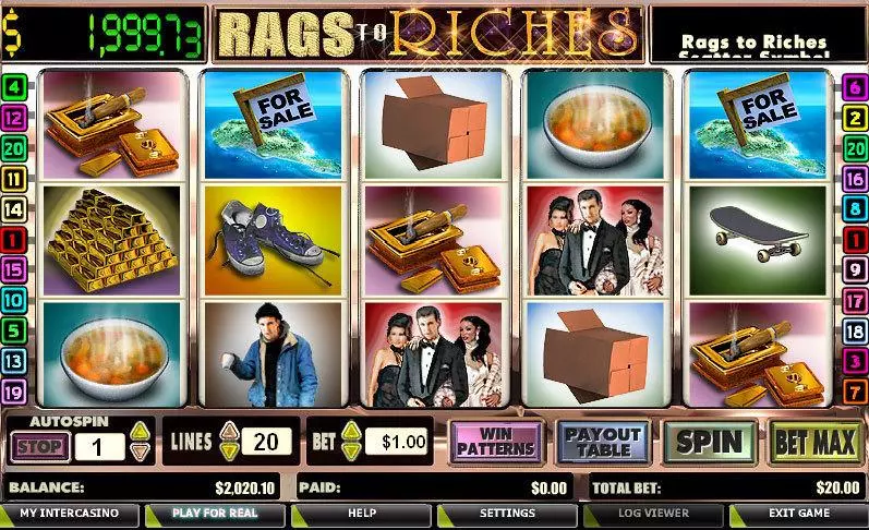 Rags to Riches 20 Lines Fun Slot Game made by CryptoLogic with 5 Reel and 20 Line