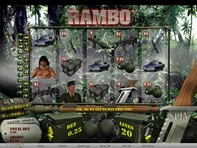 Rambo Fun Slot Game made by bwin.party with 5 Reel and 20 Line