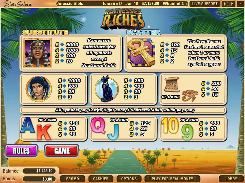 Ramesses Riches Fun Slot Game made by WGS Technology with 5 Reel and 25 Line