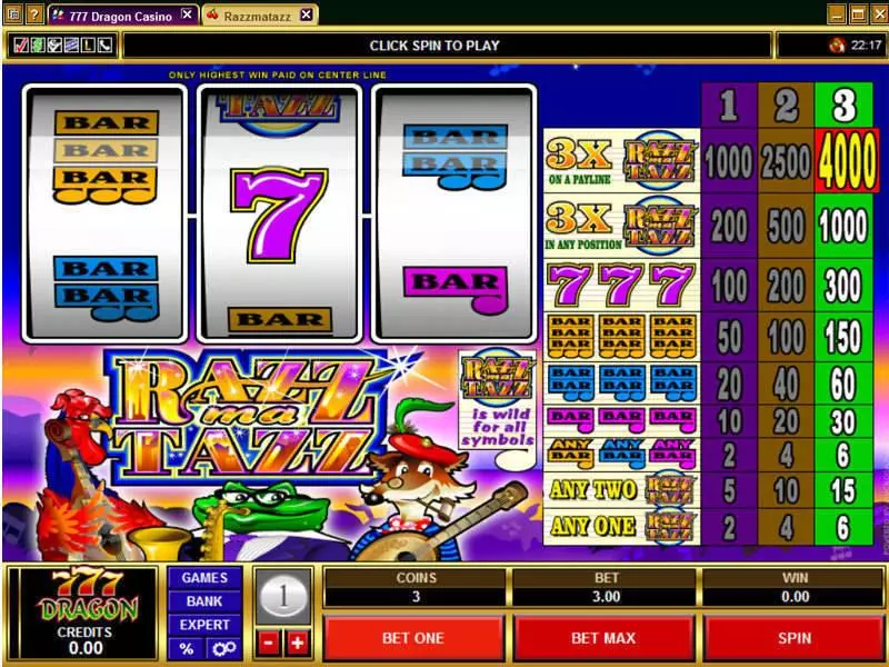 RAZZMATAZZ Fun Slot Game made by Microgaming with 3 Reel and 1 Line