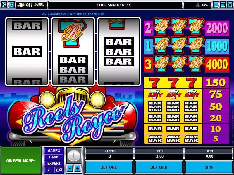 Reels Royce Fun Slot Game made by Microgaming with 3 Reel and 3 Line