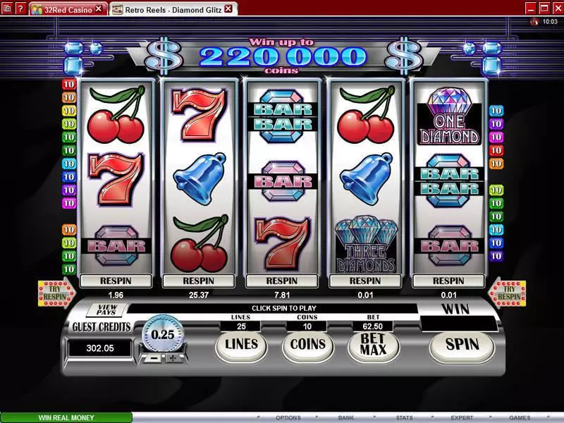 Retro Reels - Diamond Glitz Fun Slot Game made by Microgaming with 5 Reel and 25 Line