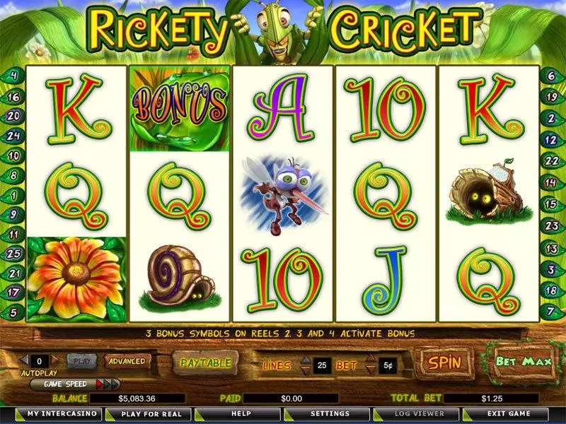 Rickety Cricket Fun Slot Game made by Amaya with 5 Reel and 25 Line