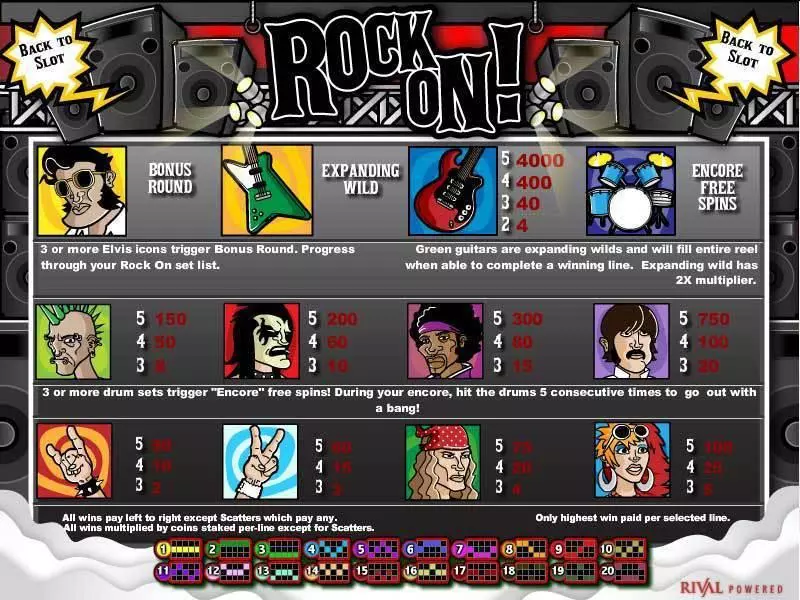 Rock On Fun Slot Game made by Rival with 5 Reel and 20 Line