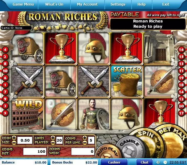 Roman Riches Fun Slot Game made by Leap Frog with 5 Reel and 20 Line