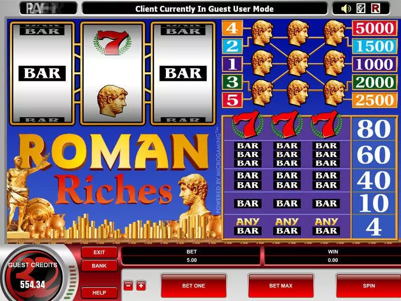 Roman Riches Fun Slot Game made by Microgaming with 3 Reel and 1 Line