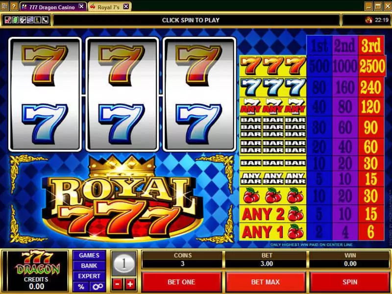 Royal Sevens Fun Slot Game made by Microgaming with 3 Reel and 1 Line