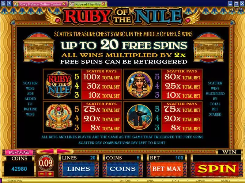 Ruby of the Nile Fun Slot Game made by Microgaming with 5 Reel and 20 Line