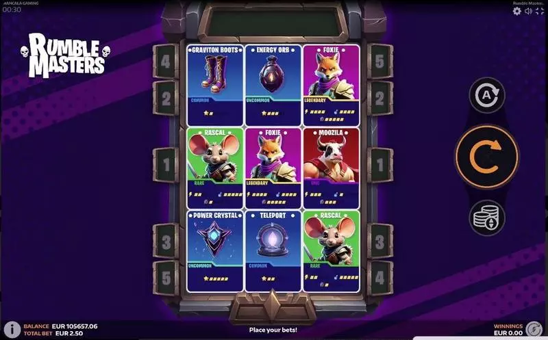 Rumble Masters Fun Slot Game made by Mancala Gaming with 3 Reel and 5 Line