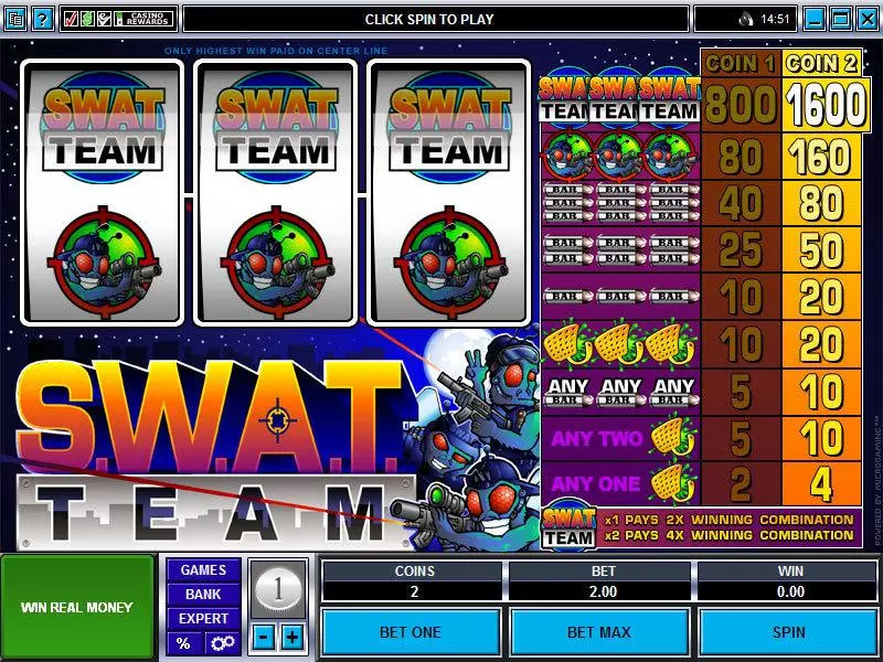 S.W.A.T. Team Fun Slot Game made by Microgaming with 3 Reel and 1 Line