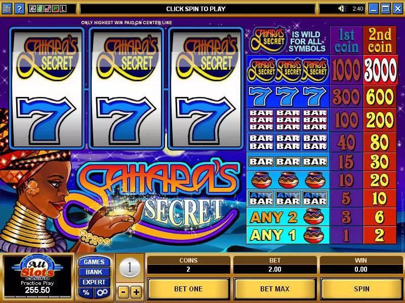 Sahara's Secret Fun Slot Game made by Microgaming with 3 Reel and 1 Line