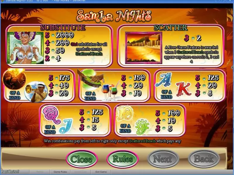 Samba Nights Fun Slot Game made by bwin.party with 5 Reel and 50 Line