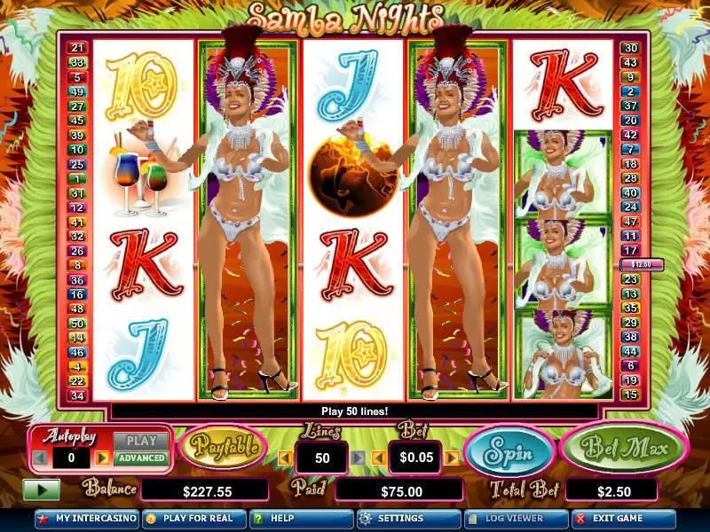 Samba Nights Fun Slot Game made by CryptoLogic with 5 Reel and 50 Line