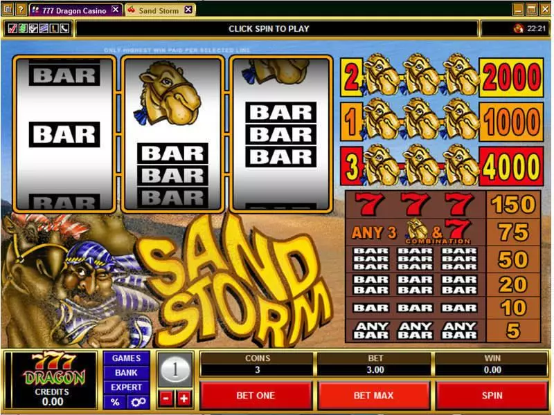 Sand Storm Fun Slot Game made by Microgaming with 3 Reel and 3 Line