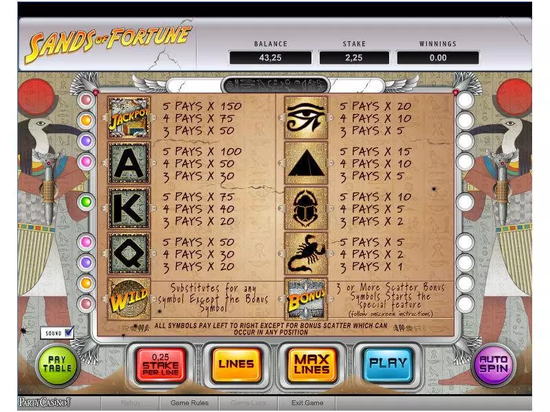 Sands of Fortune Fun Slot Game made by bwin.party with 5 Reel and 9 Line