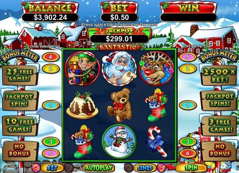 Santastic! Fun Slot Game made by RTG with 3 Reel and 5 Line